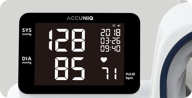 Displej tlakomera ACCUNIQ BP500 – tlak a pulz